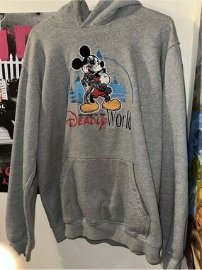 Gray 'Deadly World' Mickey Graphic Hoodie